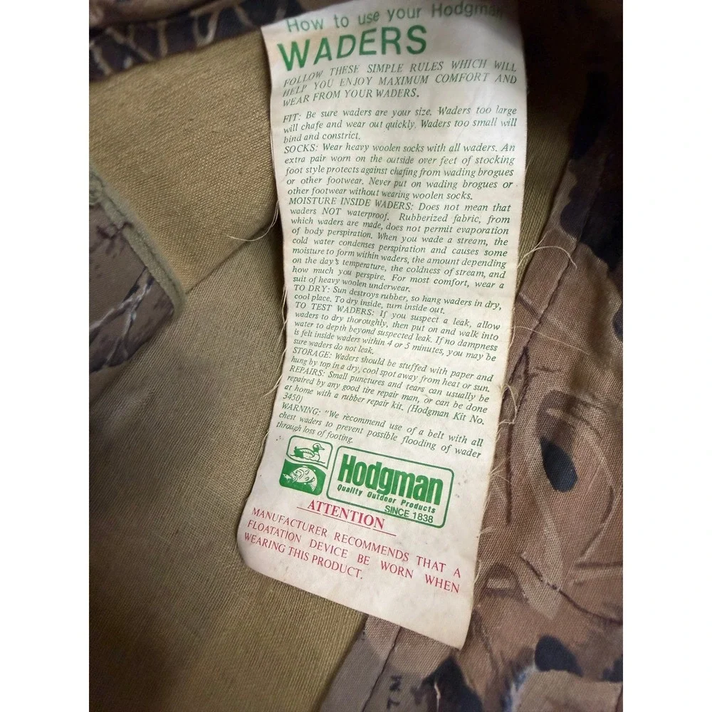 Hodgman Wadewell Vintage Waders Mens Camo Insulated‎ Hunting Fishing